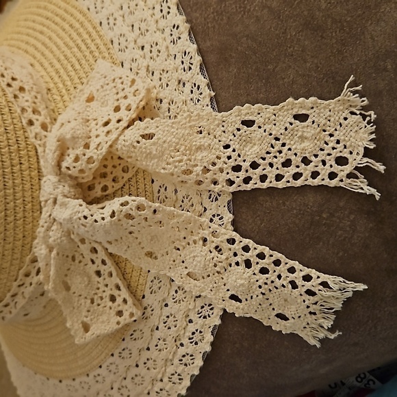 VTG 29 PALMS Cream Lace Bow Floppy Beach Coquette Hat - Picture 4 of 8